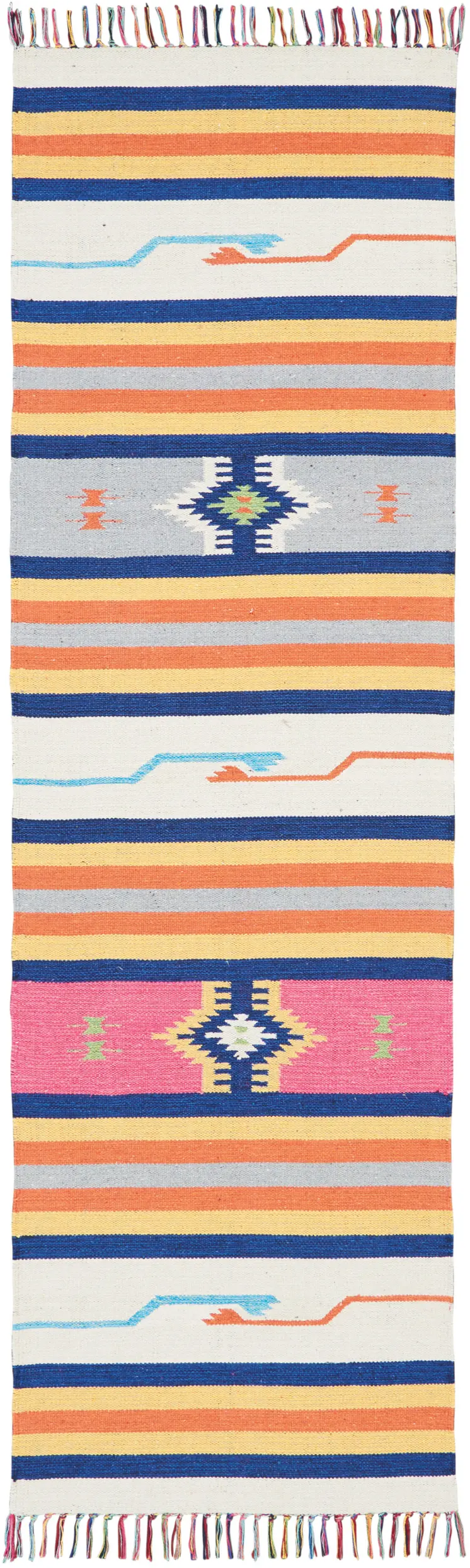 8' Ivory Southwestern Handmade Runner Rug With Fringe