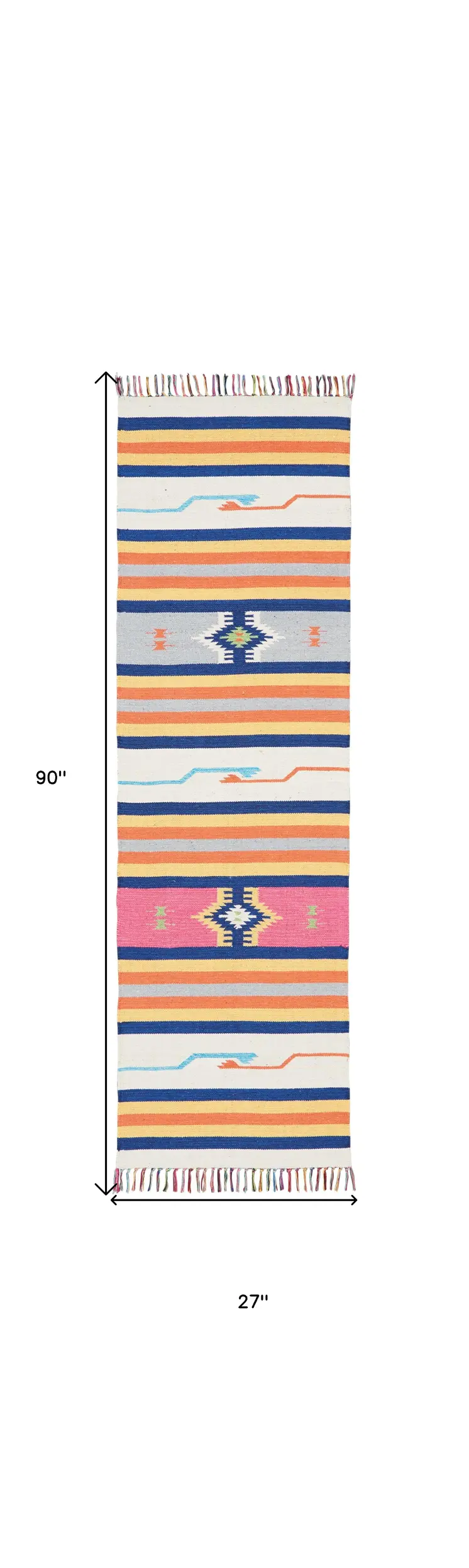 8' Ivory Southwestern Handmade Runner Rug With Fringe