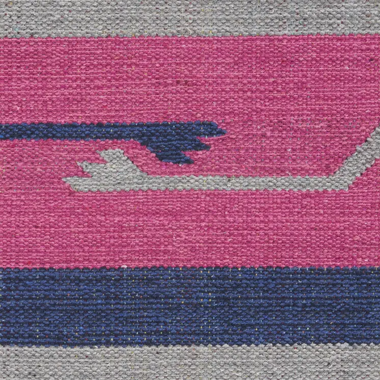 8' Pink And Blue Southwestern Handmade Runner Rug With Fringe