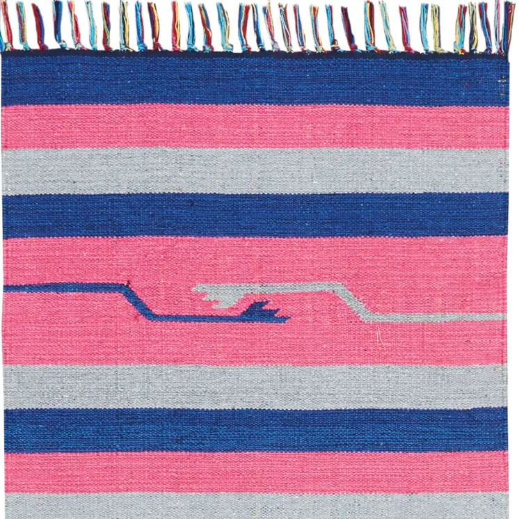 8' Pink And Blue Southwestern Handmade Runner Rug With Fringe