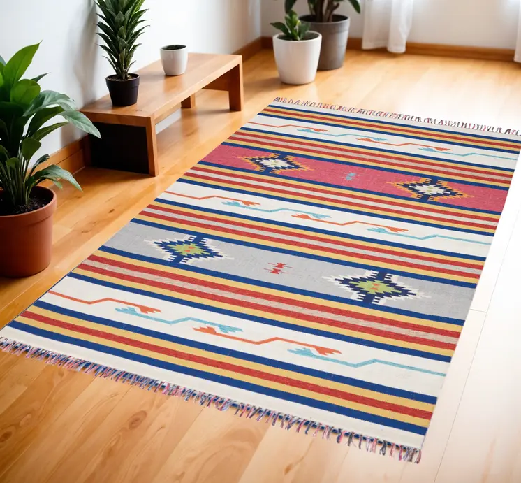 4' X 6' Ivory Southwestern Handmade Area Rug With Fringe