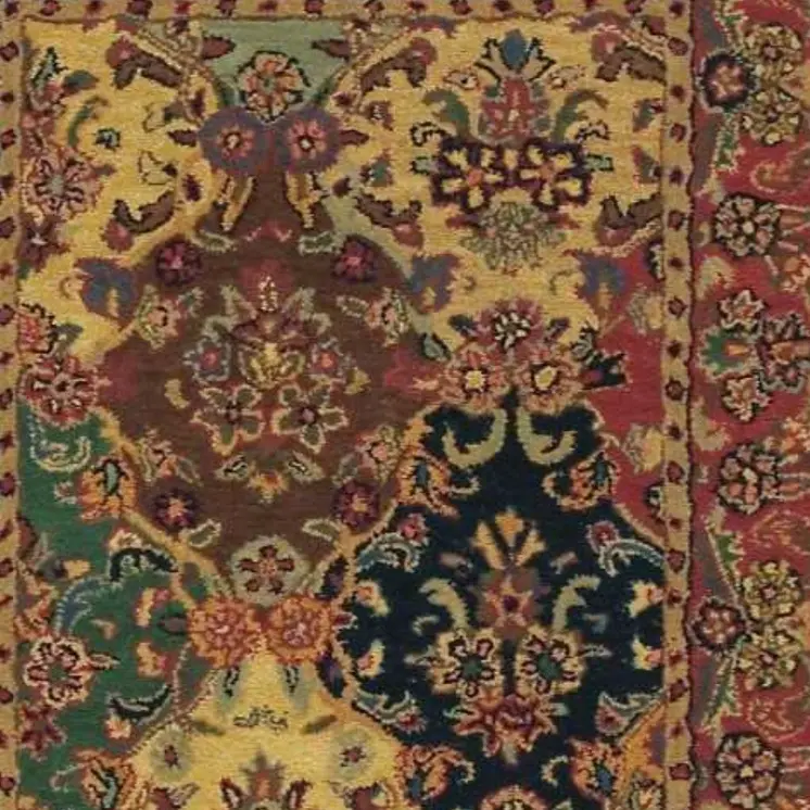 5' X 8' Tan Black and Red Wool Floral Area Rug