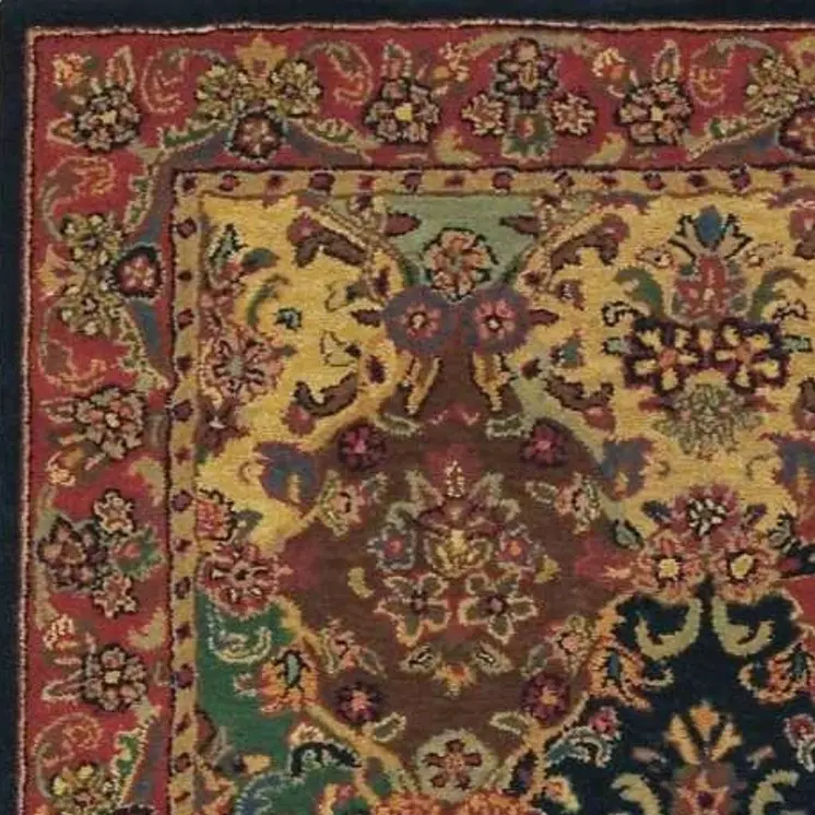 5' X 8' Tan Black and Red Wool Floral Area Rug