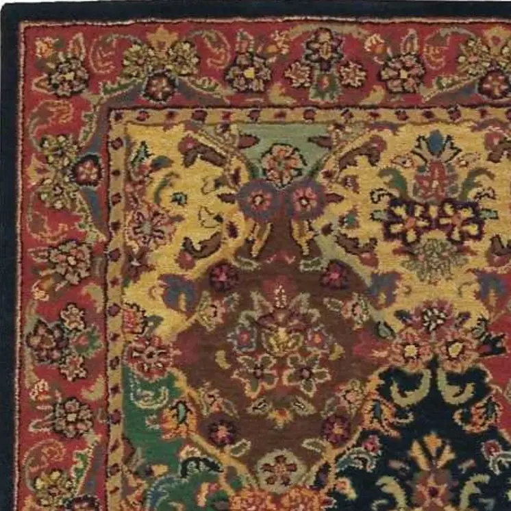 4' X 6' Tan Black and Red Wool Floral Area Rug