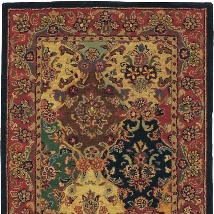 4' X 6' Tan Black and Red Wool Floral Area Rug