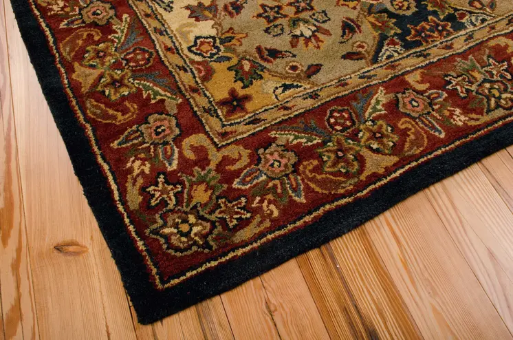 4' X 6' Tan Black and Red Wool Floral Area Rug