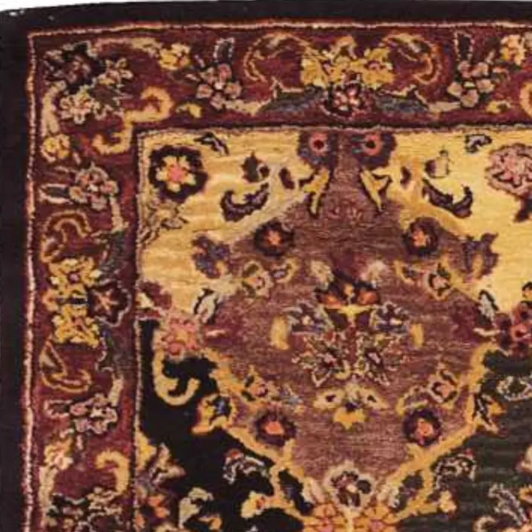 3' X 4' Tan Black and Red Wool Floral Area Rug