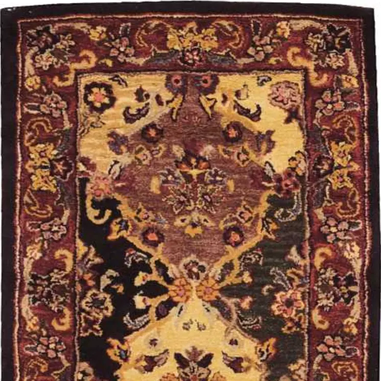 3' X 4' Tan Black and Red Wool Floral Area Rug
