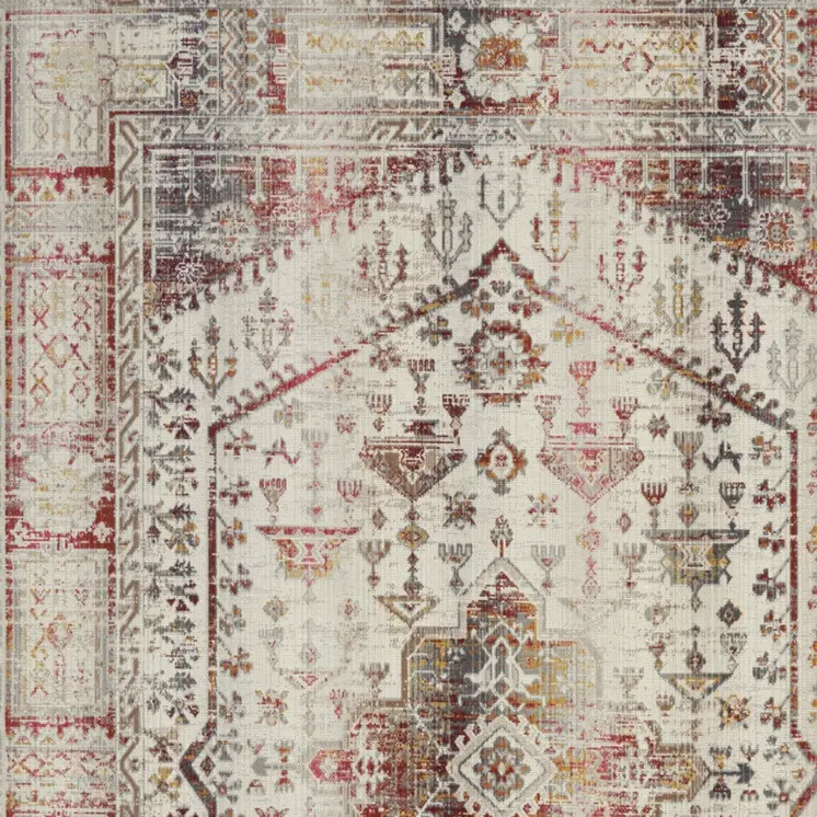 4' X 6' Ivory Red And Orange Floral Distressed Area Rug