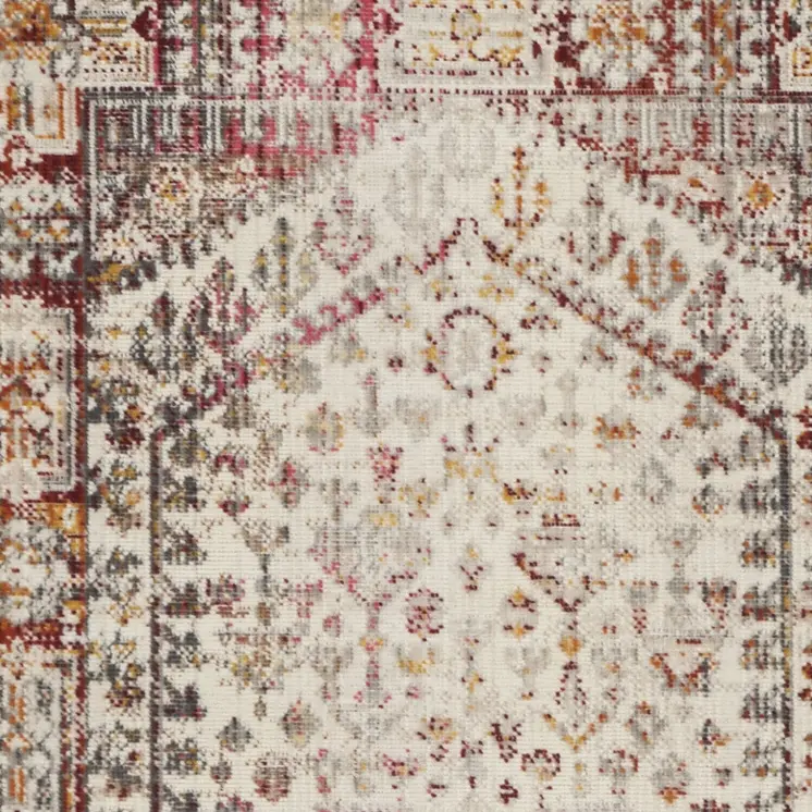 2' X 4' Ivory Red And Orange Floral Distressed Area Rug