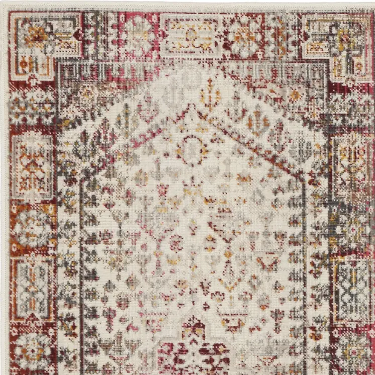 2' X 4' Ivory Red And Orange Floral Distressed Area Rug