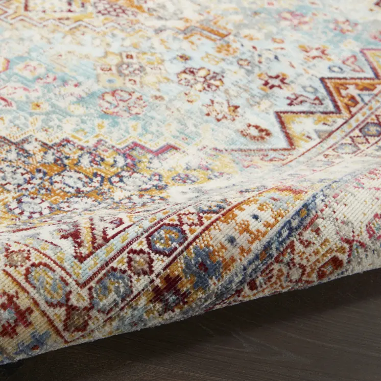 5' X 8' Ivory Red And Orange Geometric Distressed Area Rug