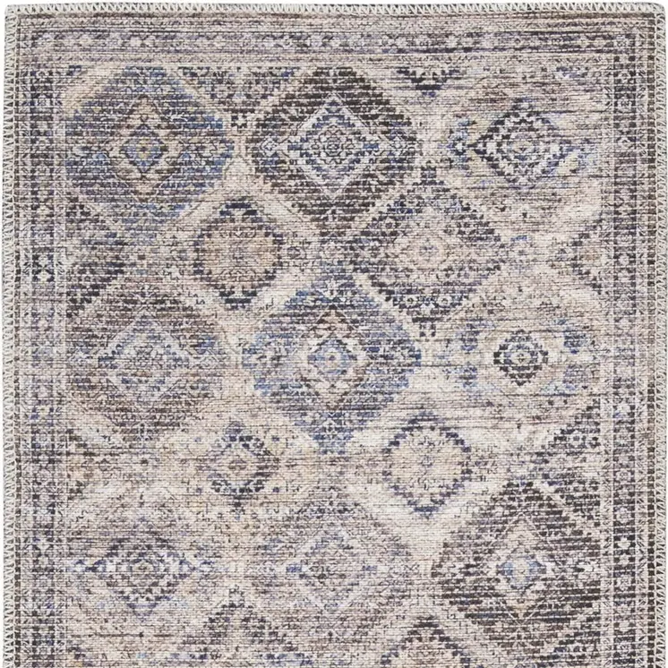 4' X 6' Ivory Red And Orange Geometric Distressed Area Rug