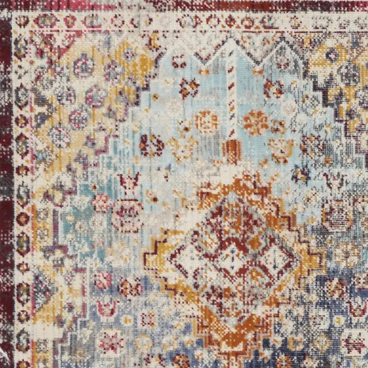 2' X 4' Ivory Red And Orange Geometric Distressed Area Rug