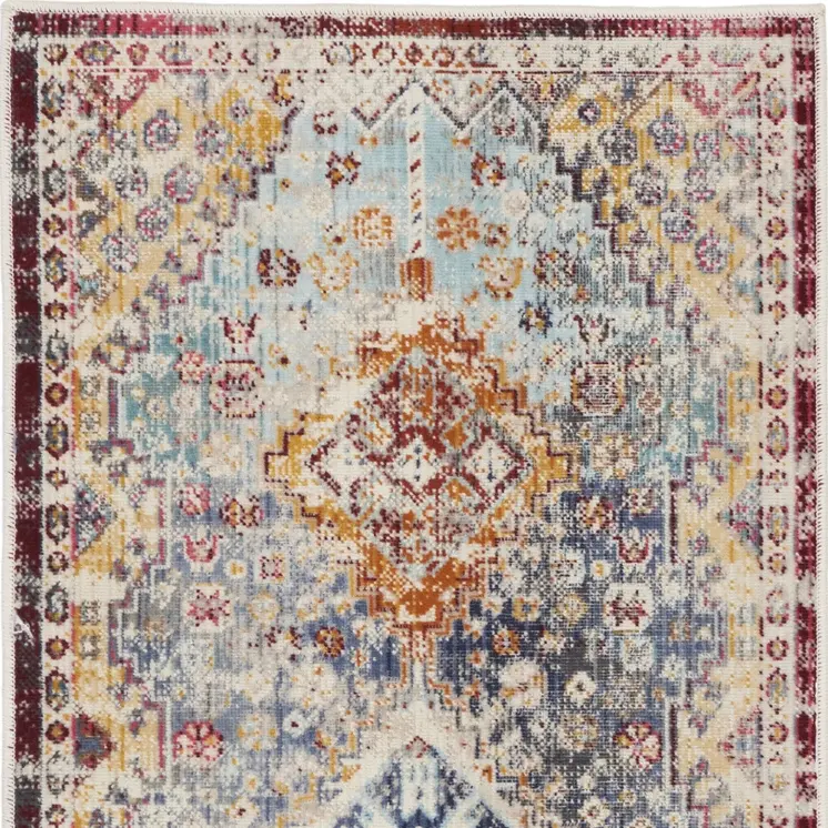 2' X 4' Ivory Red And Orange Geometric Distressed Area Rug