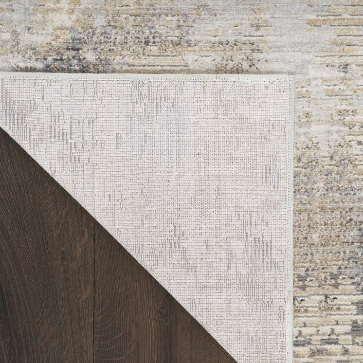 8' Beige Teal Blue and Gray Abstract Runner Rug With Fringe