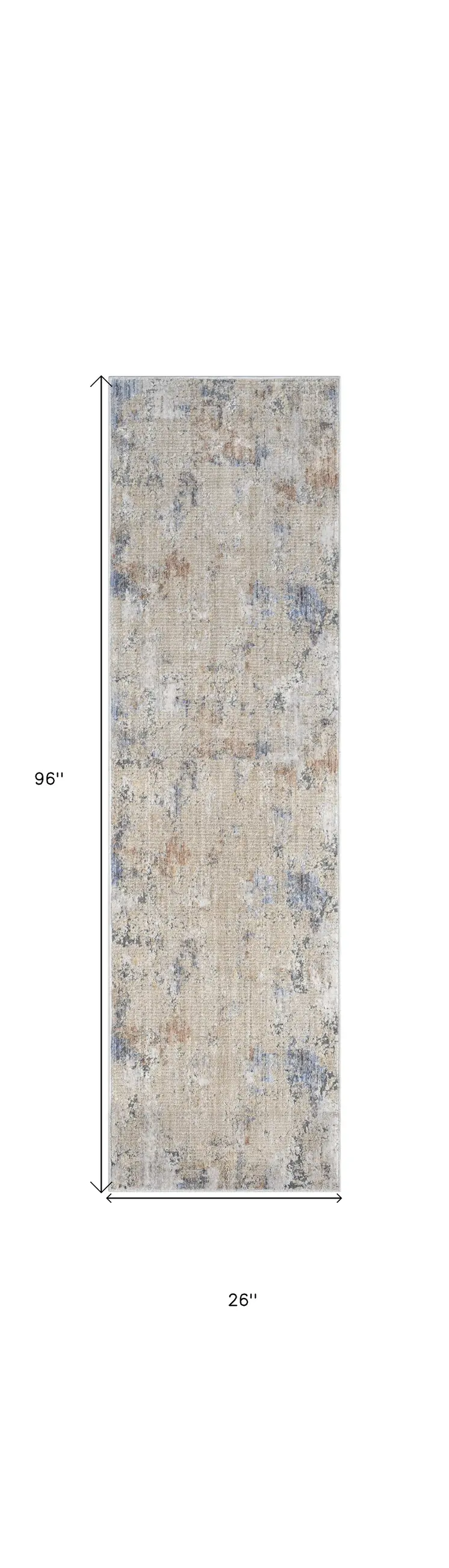 8' Beige Teal Blue and Gray Abstract Runner Rug With Fringe
