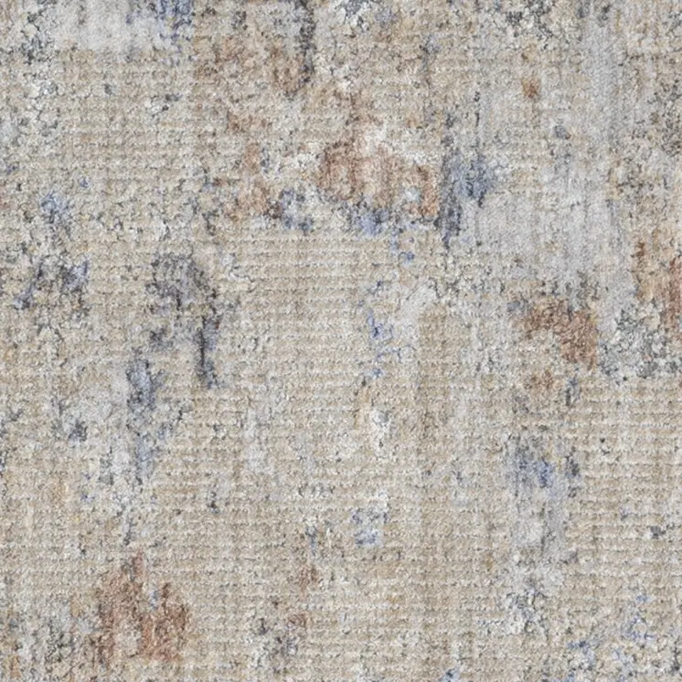 8' Beige Teal Blue and Gray Abstract Runner Rug With Fringe