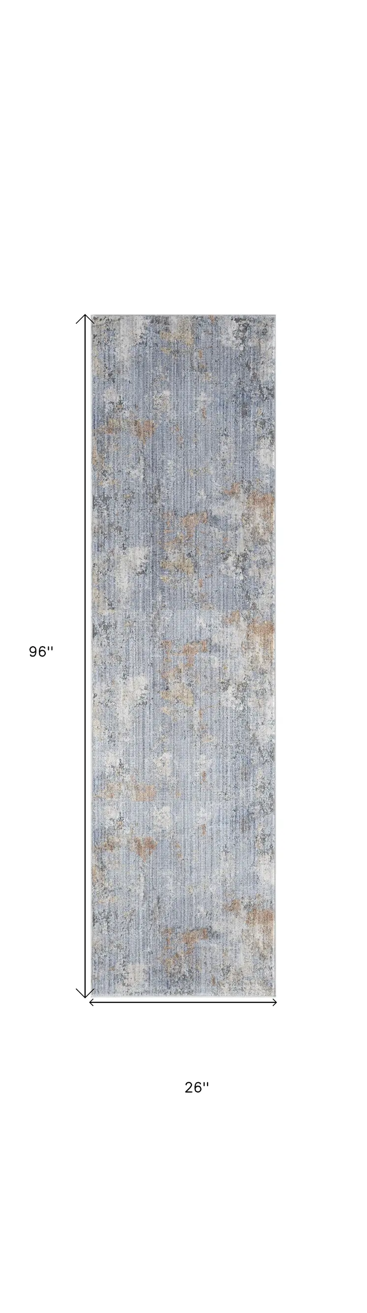 8' Beige Blue and Gray Abstract Runner Rug With Fringe