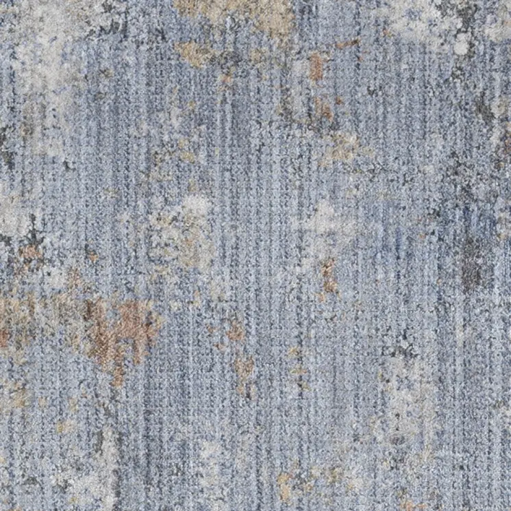 8' Beige Blue and Gray Abstract Runner Rug With Fringe