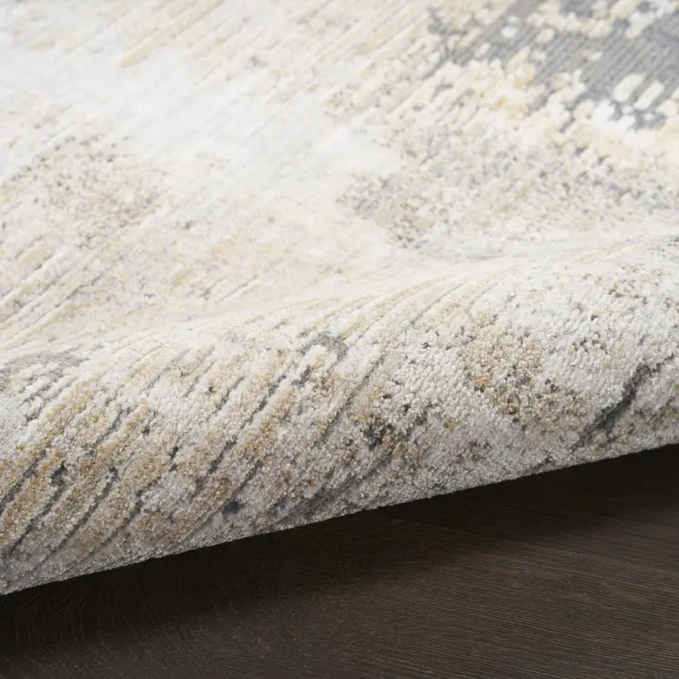 3' X 5' Beige Teal Blue and Gray Abstract Area Rug With Fringe