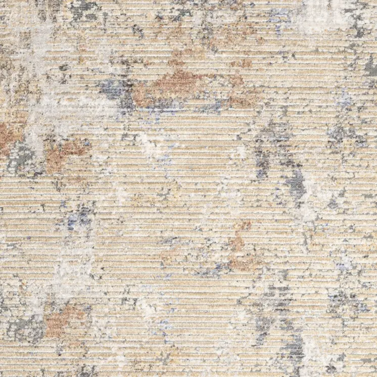 3' X 5' Beige Teal Blue and Gray Abstract Area Rug With Fringe
