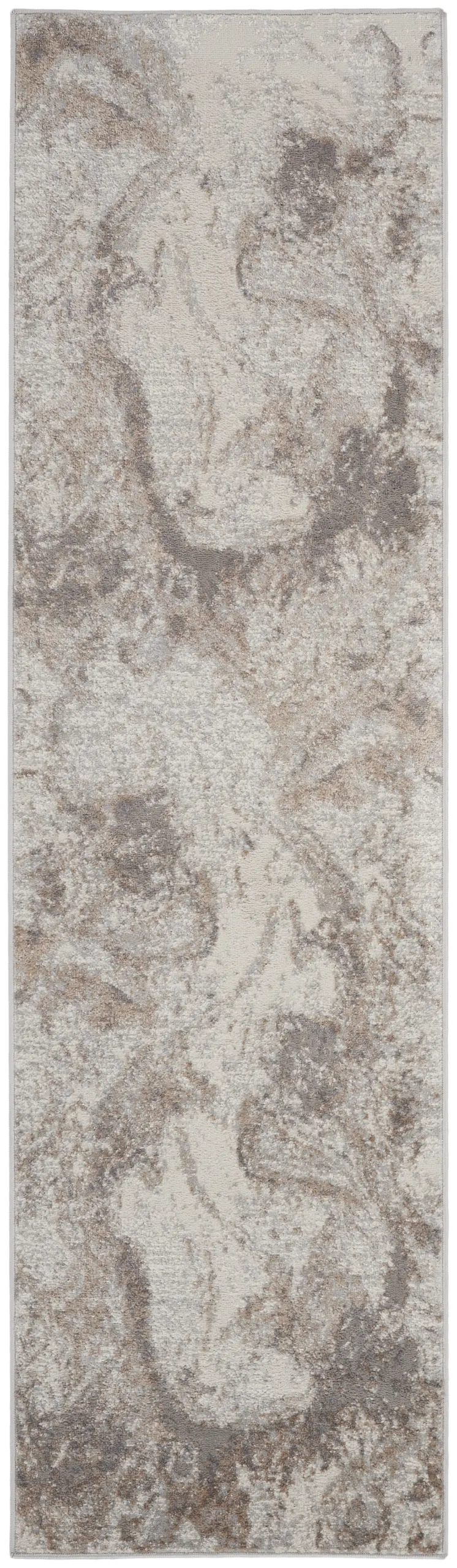 8' Ivory and Gray Abstract Non Skid Runner Rug