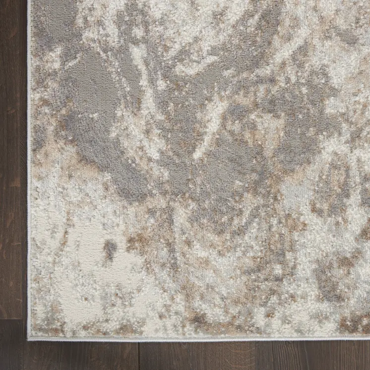 8' Ivory and Gray Abstract Non Skid Runner Rug