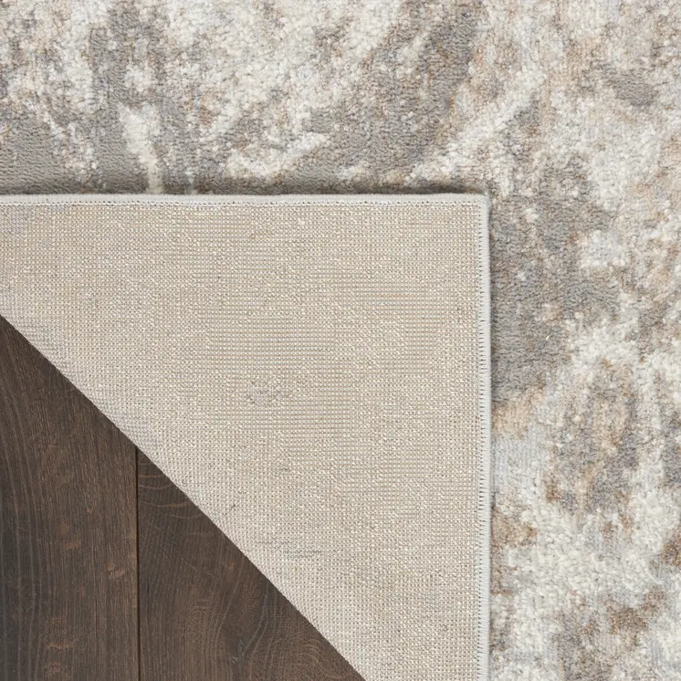 8' Ivory and Gray Abstract Non Skid Runner Rug