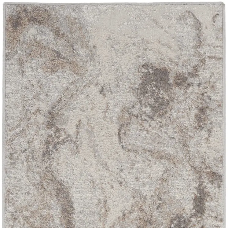 8' Ivory and Gray Abstract Non Skid Runner Rug