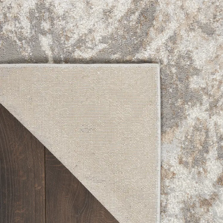 8' Ivory and Gray Abstract Non Skid Runner Rug