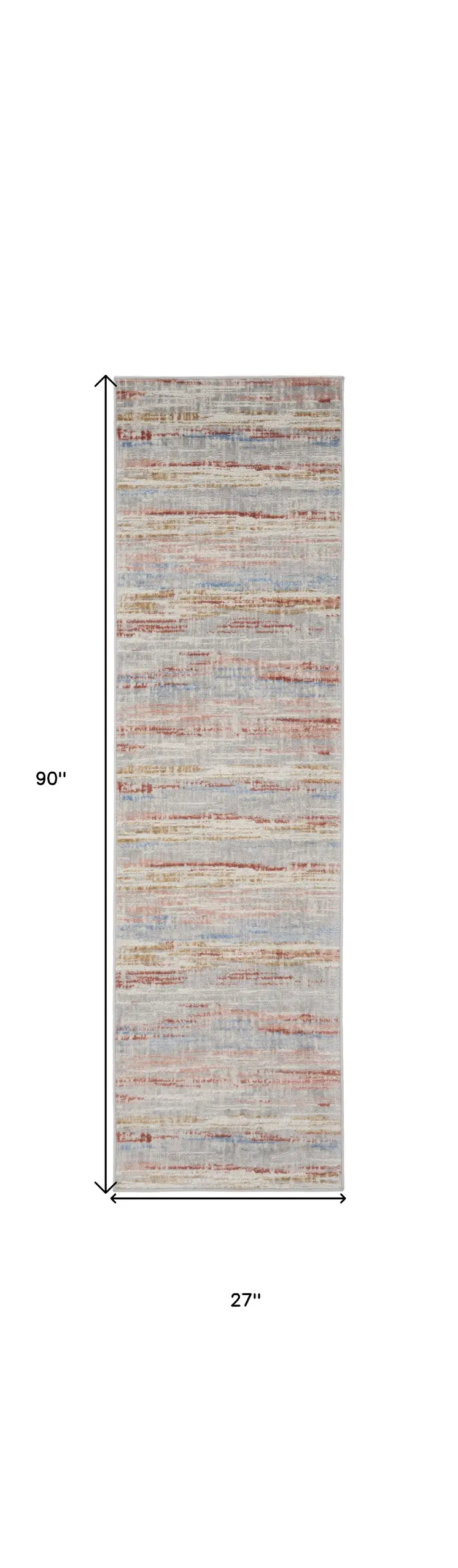 8' Ivory Red and Blue Abstract Non Skid Runner Rug