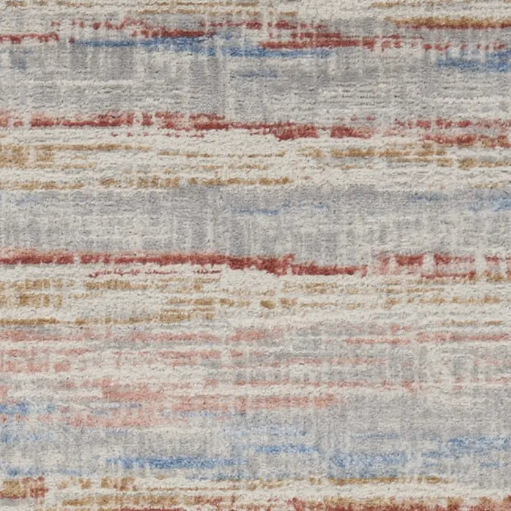 8' Ivory Red and Blue Abstract Non Skid Runner Rug