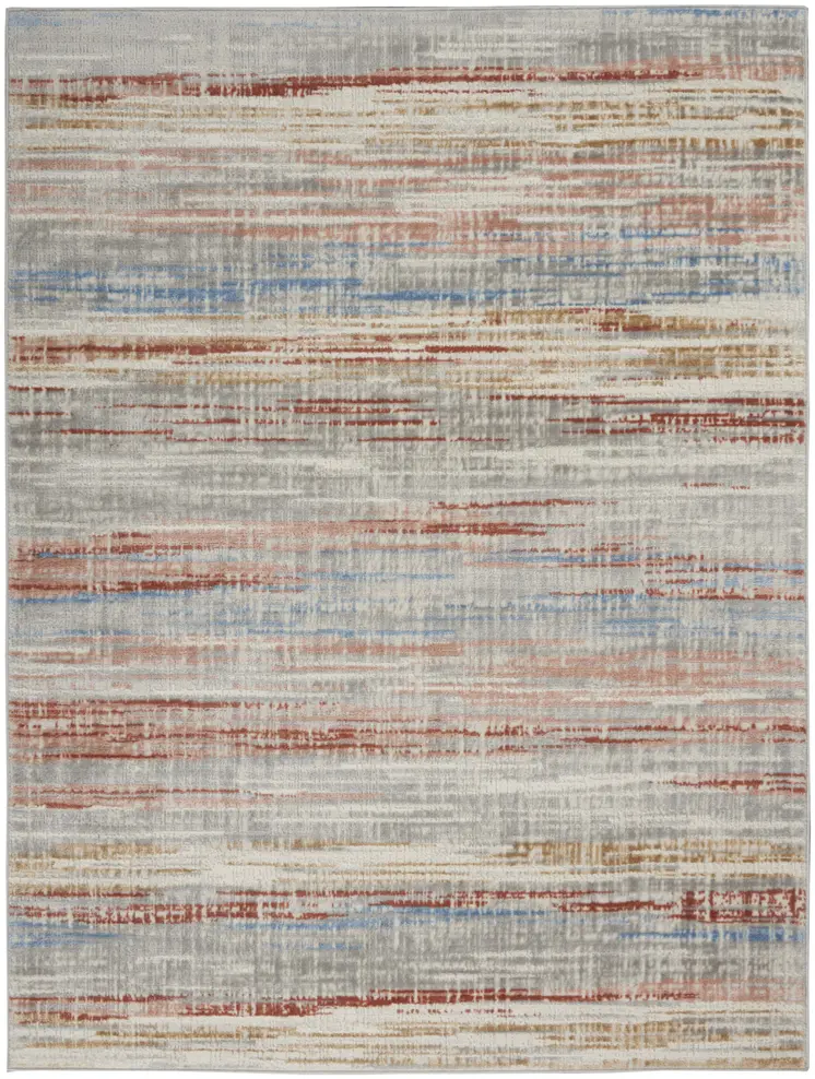 4' X 6' Ivory Red and Blue Abstract Non Skid Area Rug