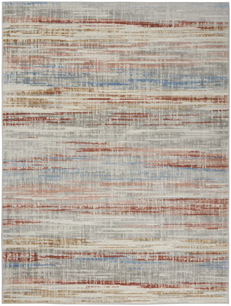 4' X 6' Ivory Red and Blue Abstract Non Skid Area Rug