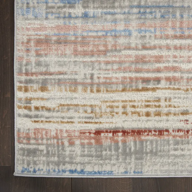 4' X 6' Ivory Red and Blue Abstract Non Skid Area Rug