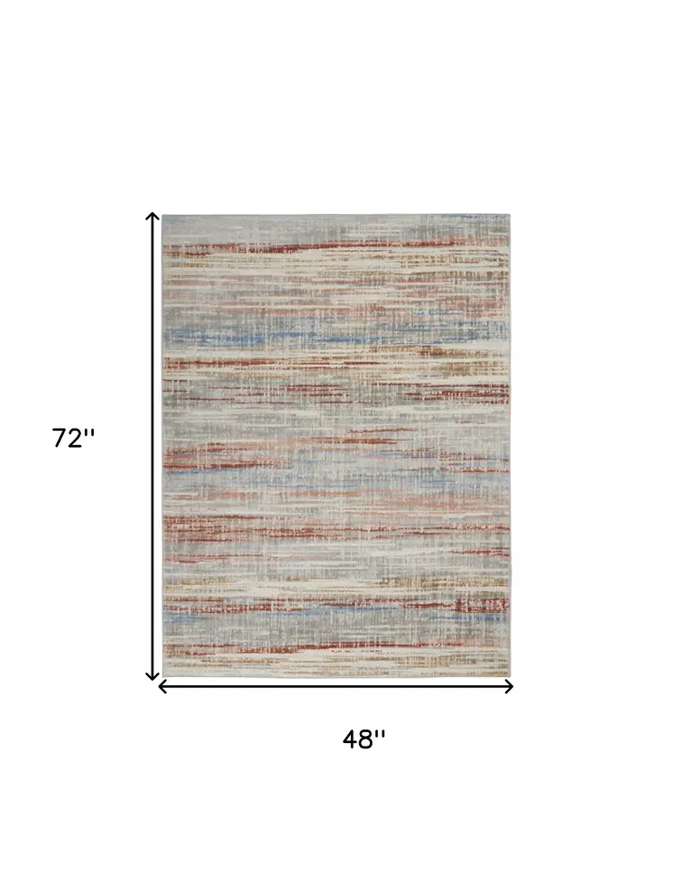 4' X 6' Ivory Red and Blue Abstract Non Skid Area Rug