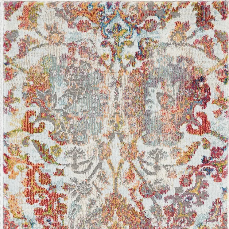 2' X 4' Ivory Gray and Orange Floral Distressed Non Skid Area Rug