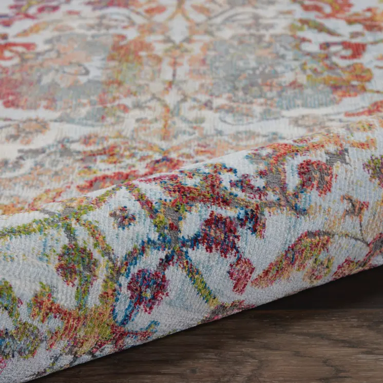 2' X 4' Ivory Gray and Orange Floral Distressed Non Skid Area Rug