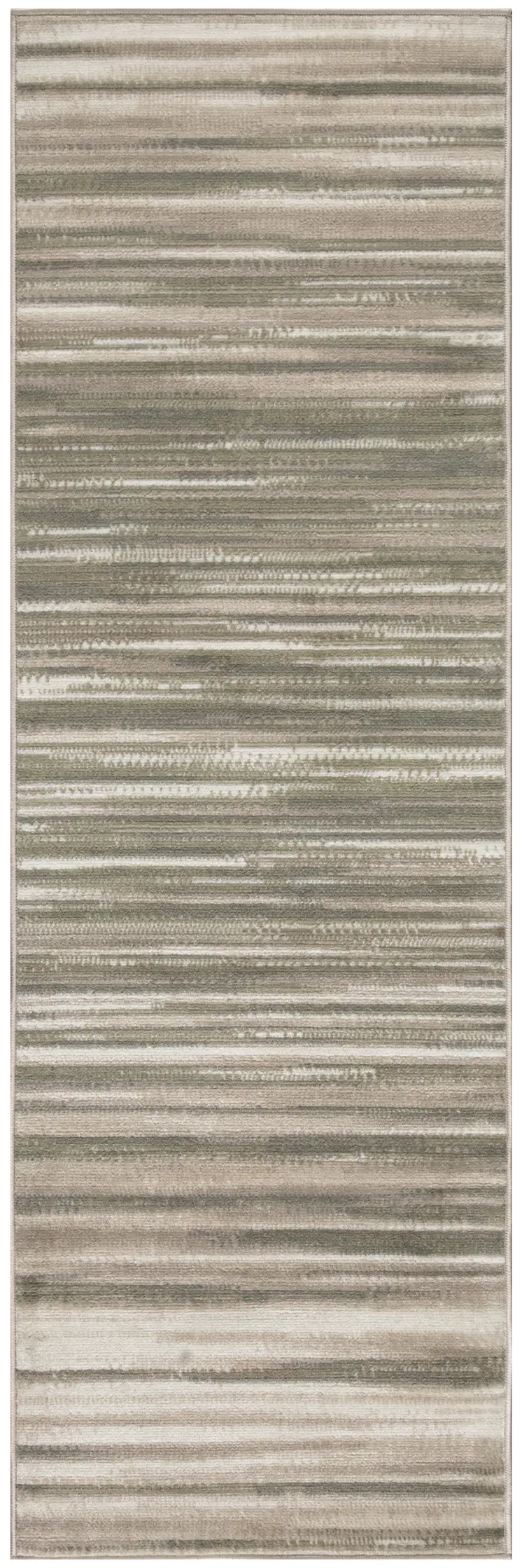 7' Ivory Green and Gray Striped Runner Rug