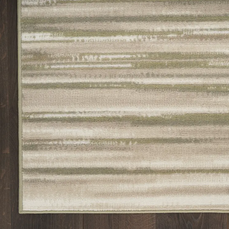 7' Ivory Green and Gray Striped Runner Rug