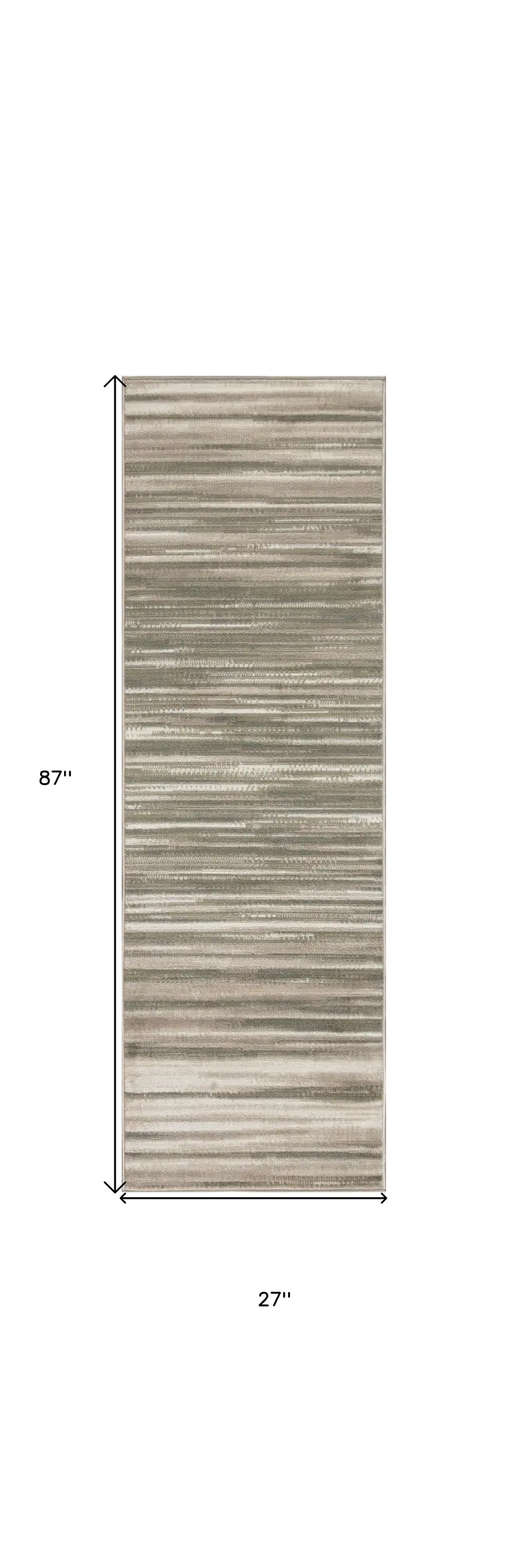 7' Ivory Green and Gray Striped Runner Rug