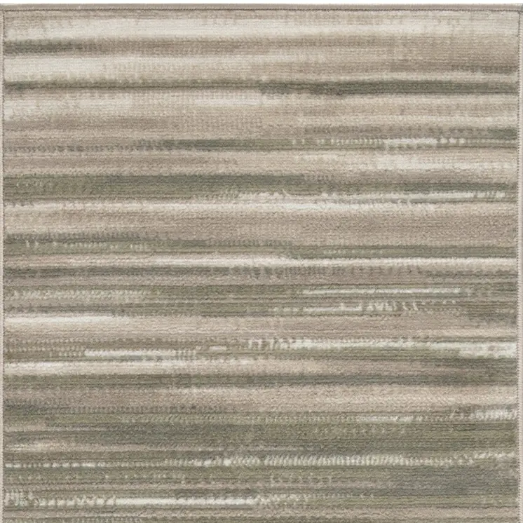 7' Ivory Green and Gray Striped Runner Rug