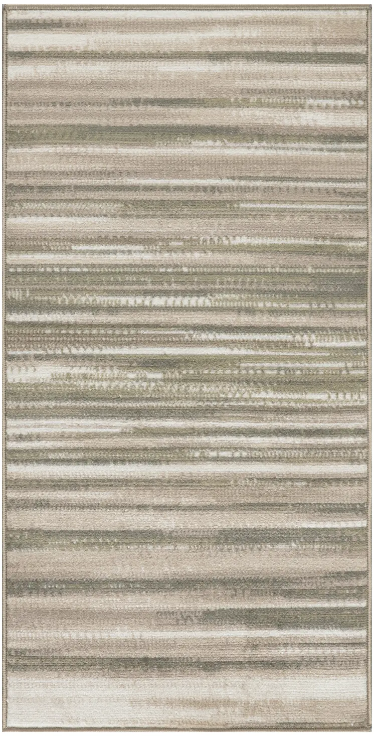 2' X 4' Ivory Green and Gray Striped Area Rug