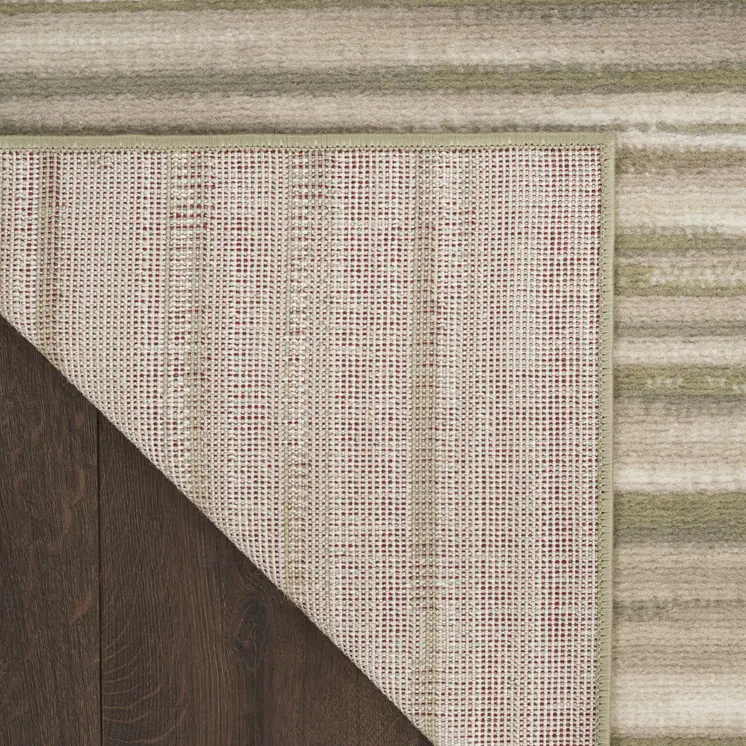 2' X 4' Ivory Green and Gray Striped Area Rug