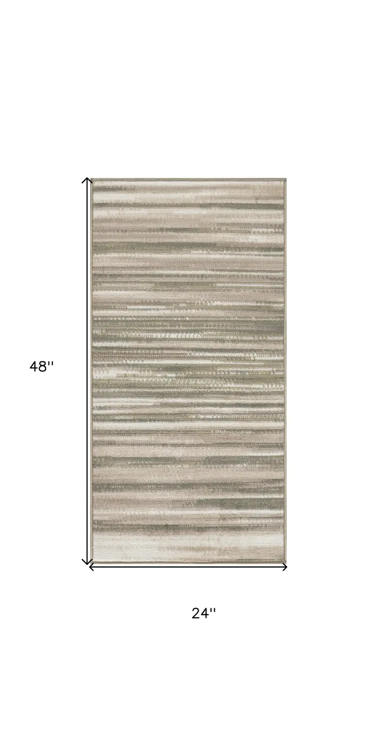 2' X 4' Ivory Green and Gray Striped Area Rug
