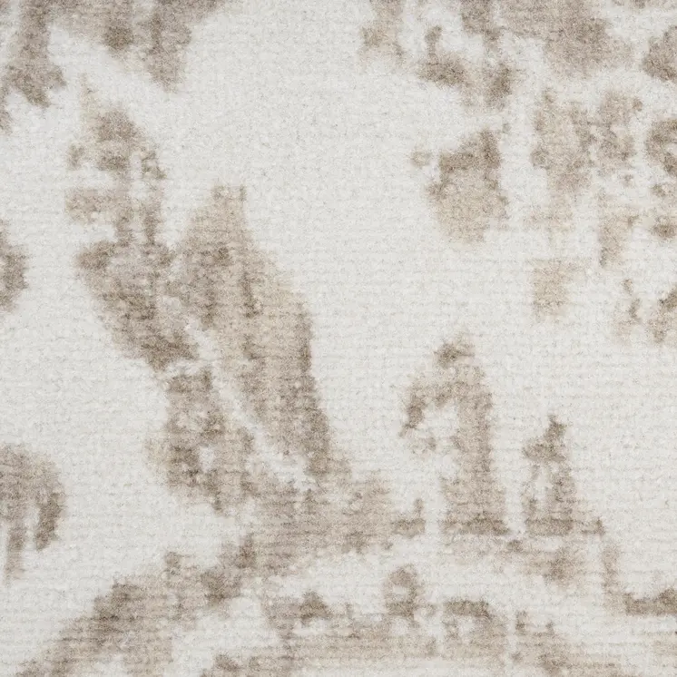 7' Beige and Ivory Damask Distressed Runner Rug