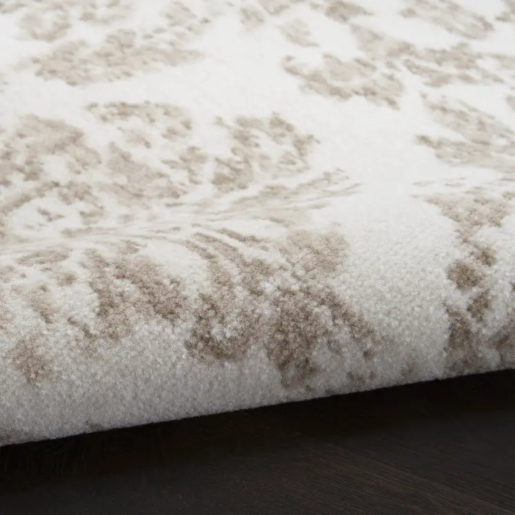 2' X 4' Beige and Ivory Damask Distressed Area Rug