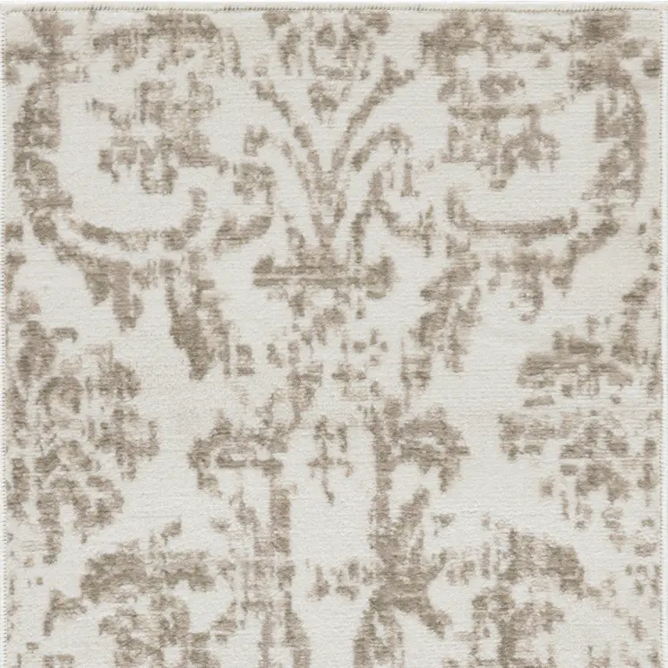 2' X 4' Beige and Ivory Damask Distressed Area Rug