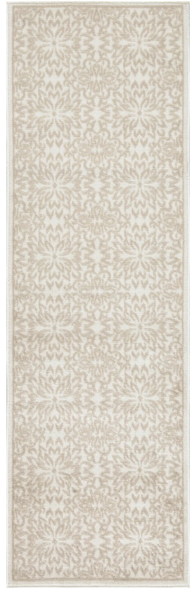 7' Beige and Ivory Floral Runner Rug